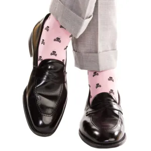 Pink with Black Skull and Crossbones Cotton Sock