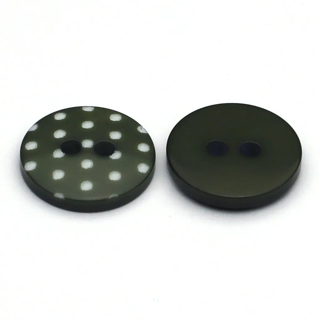 Plastic Button Olive Green & White