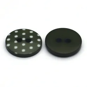 Plastic Button Olive Green & White