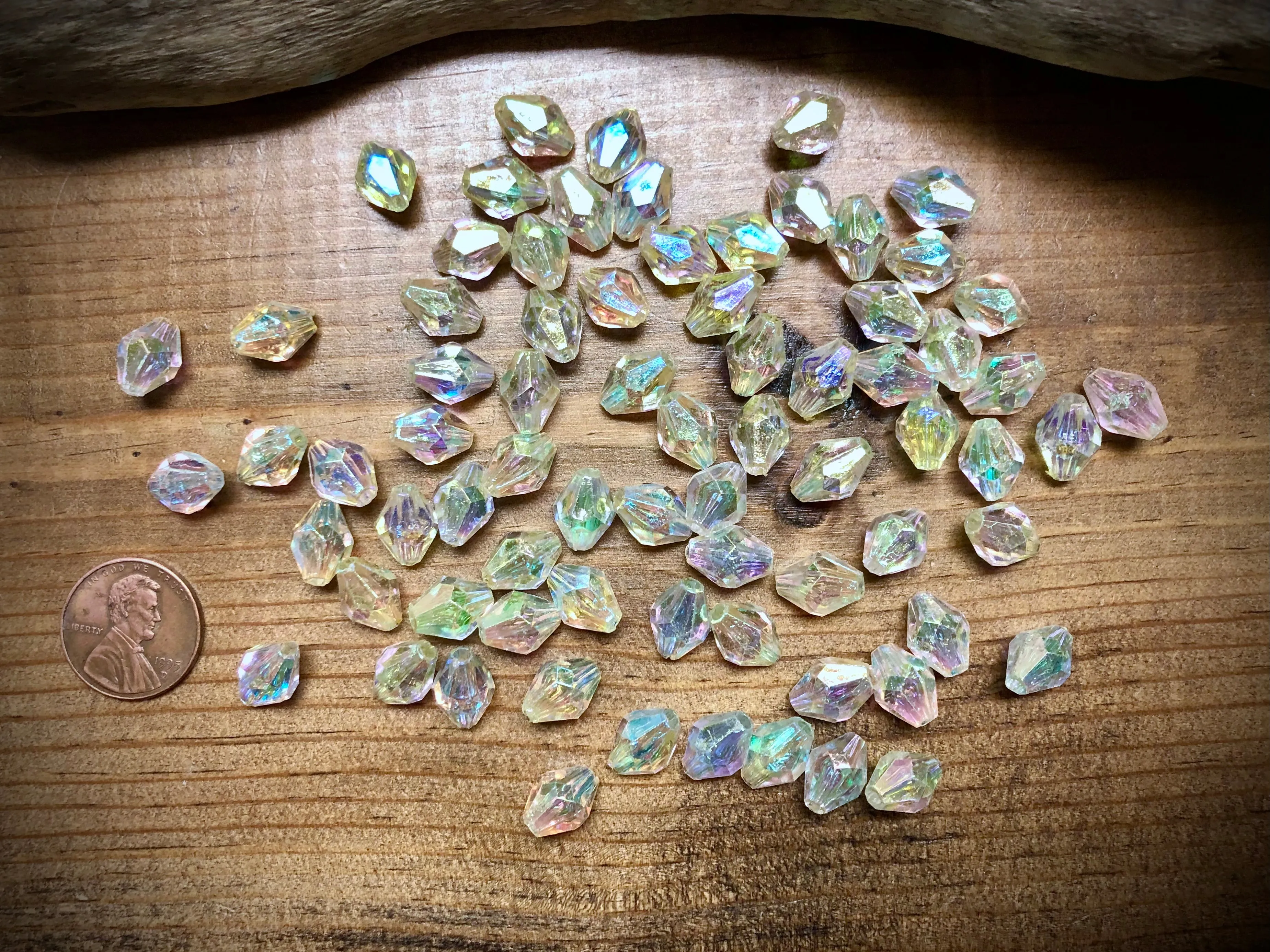 Plastic Crystal Aurora Borealis Bead Lot - 12mm x 8mm