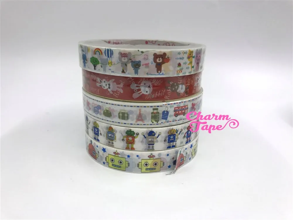 Plastic Deco Tape - Bear, Robot Toy, Panda Bear, Hello Kitty 10 meters PT11