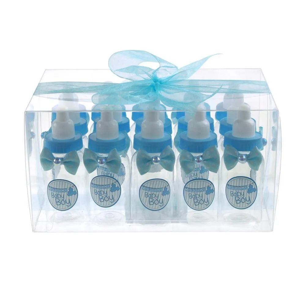 Plastic Milk Bottles Favor Container, Baby Boy, 4-Inch, 15-Count