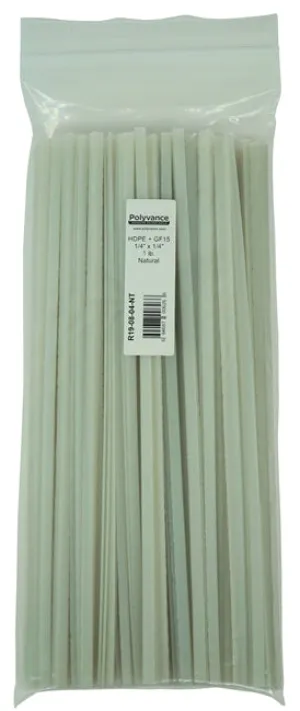 Polyvance R19-08-03-NT Natural HDPE   GF15 Plastic Corner Rod, 1/4"x1/4", 1 lb.