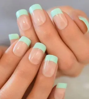 Press On Nails Green French Glossy Round Nail Kit