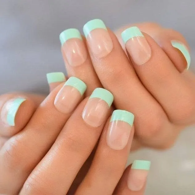 Press On Nails Green French Glossy Round Nail Kit