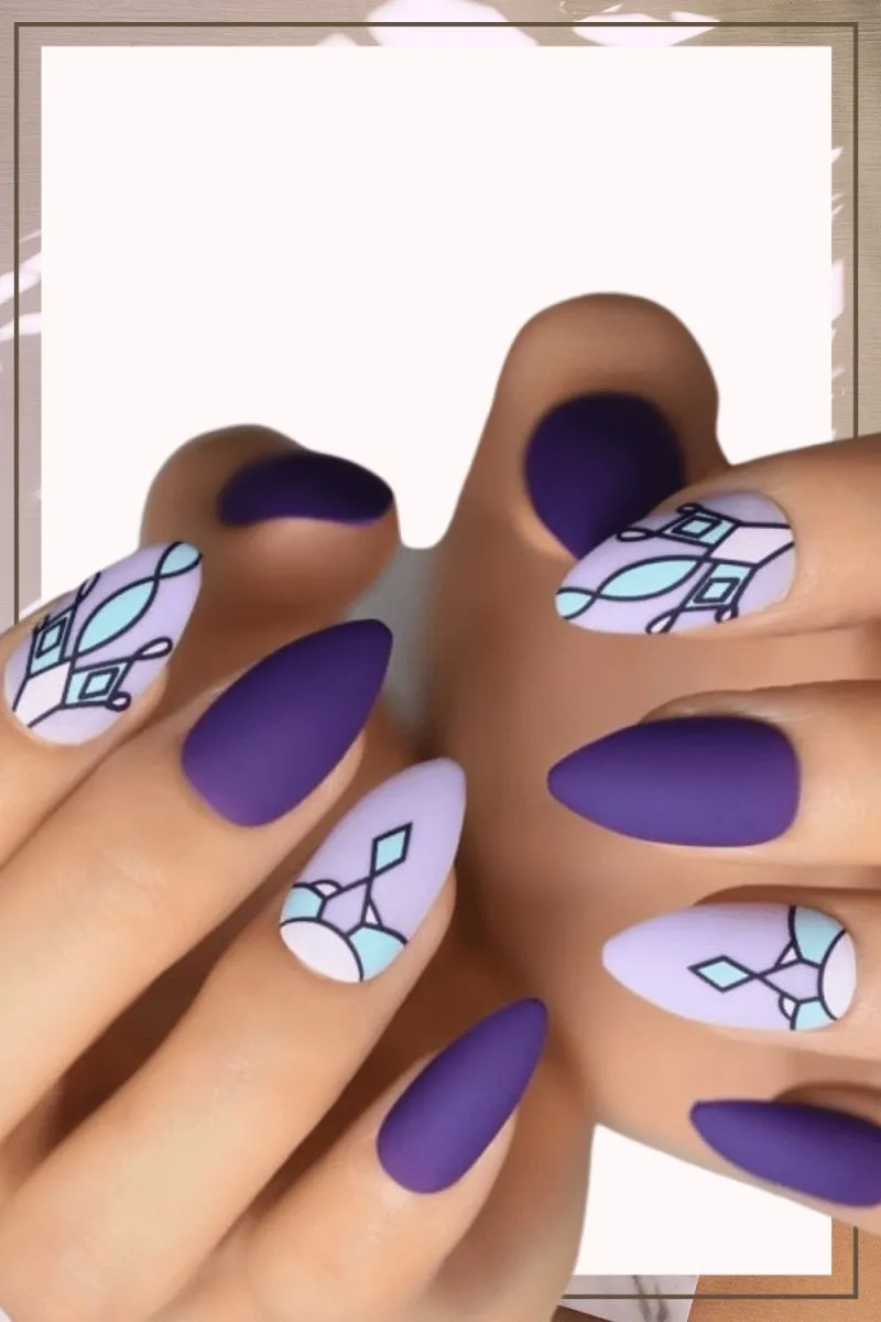Press On Nails Violet Matte Almond Purple Nail Kit