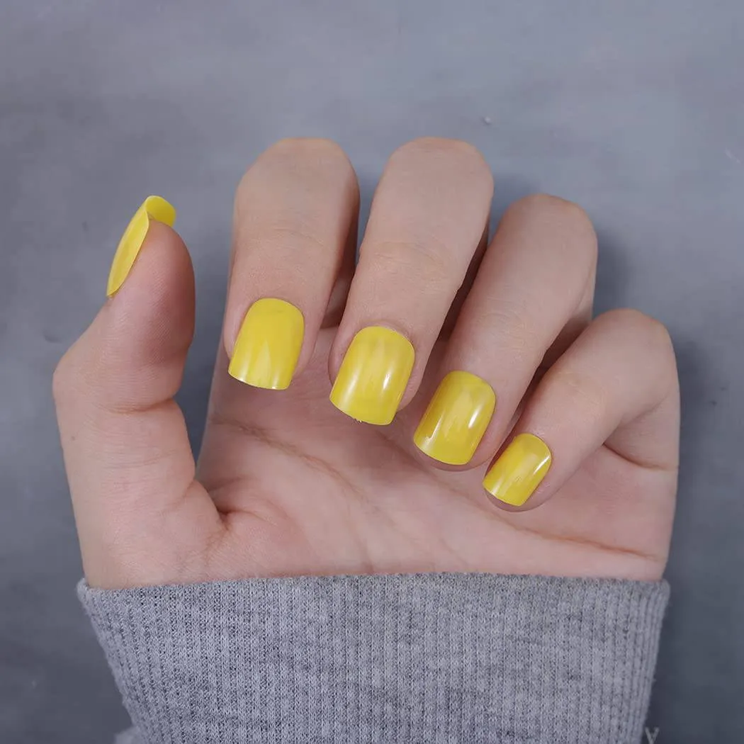 Press On Nails Yellow Glossy Square Nail Kit