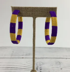 Purple and Gold Threaded Hoop Earrings