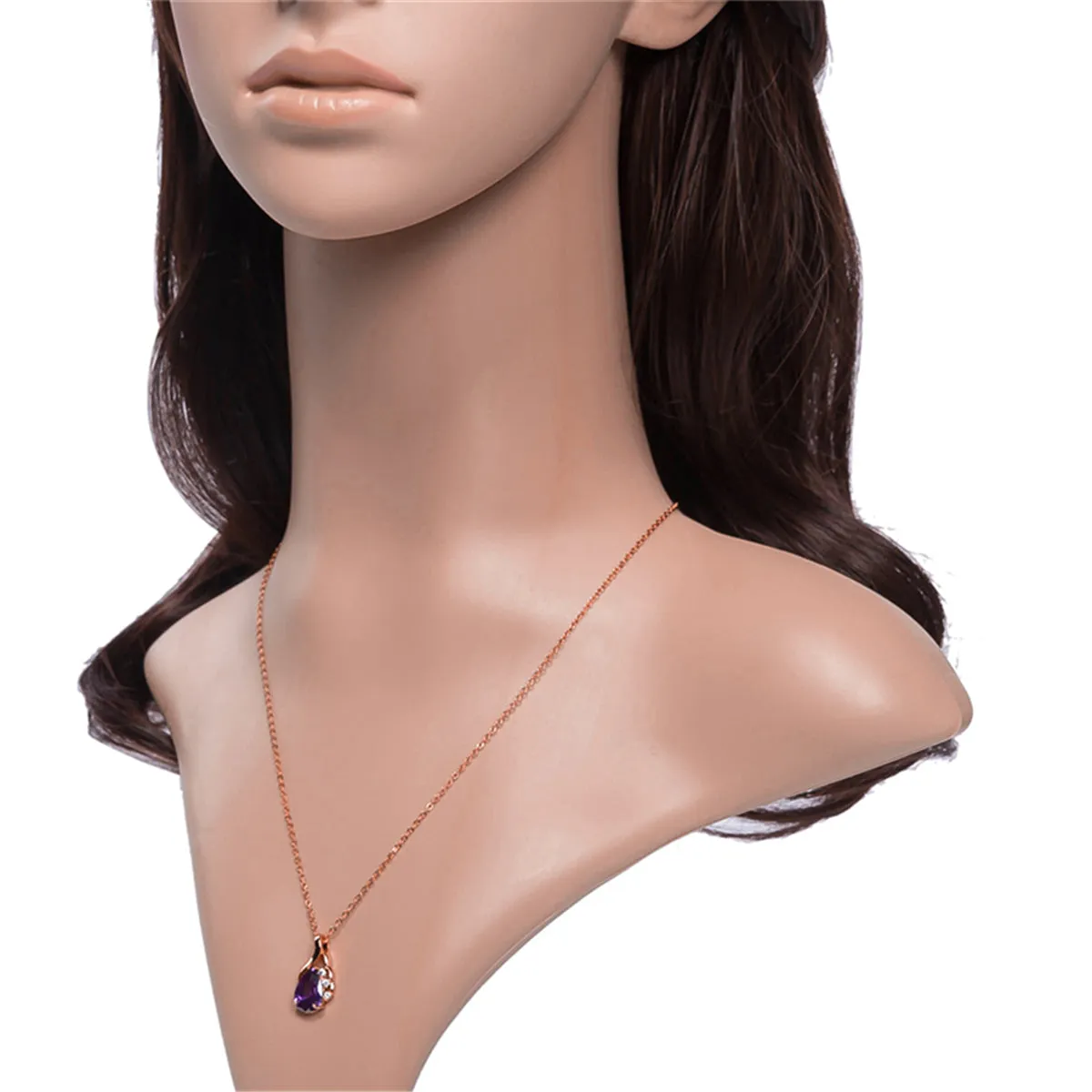Purple Crystal & Cubic Zirconia Drop Pendant Necklace