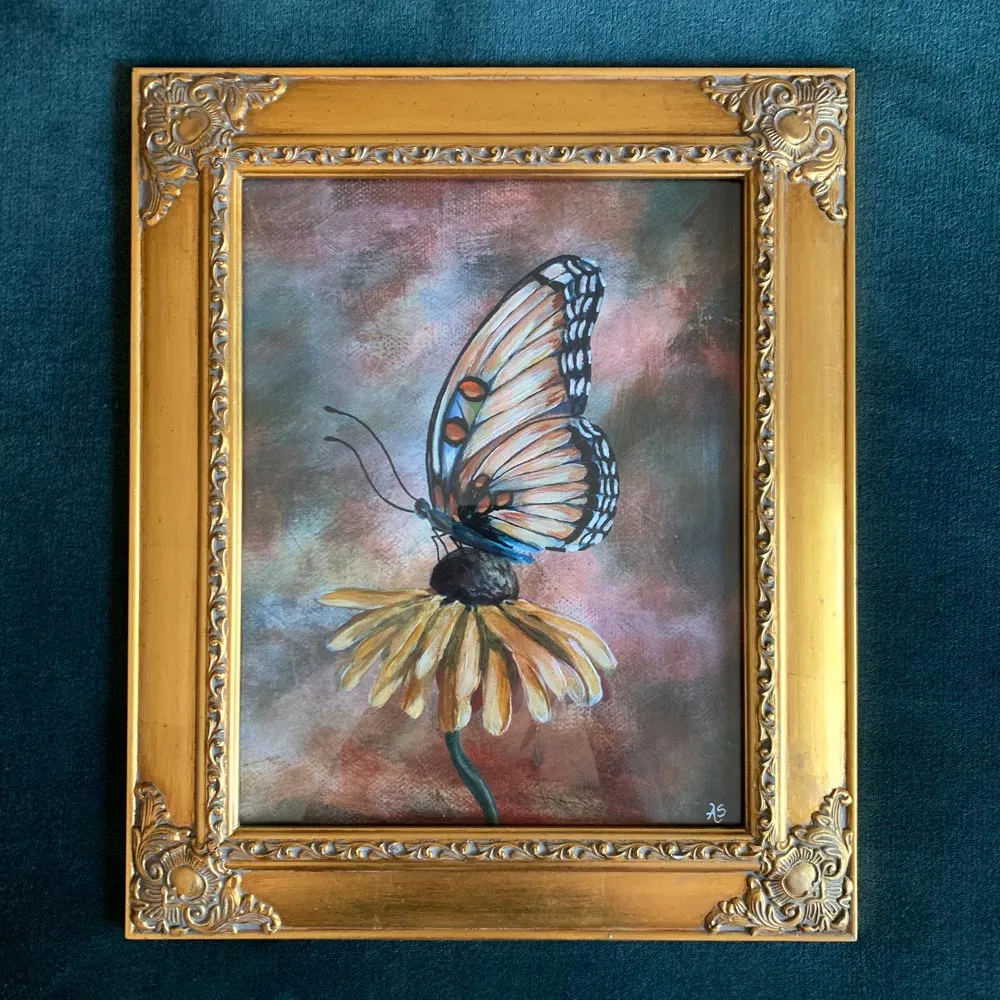 "Ethereal Butterfly" Embellished Fine Art Print in Vintage Frame, 11x14