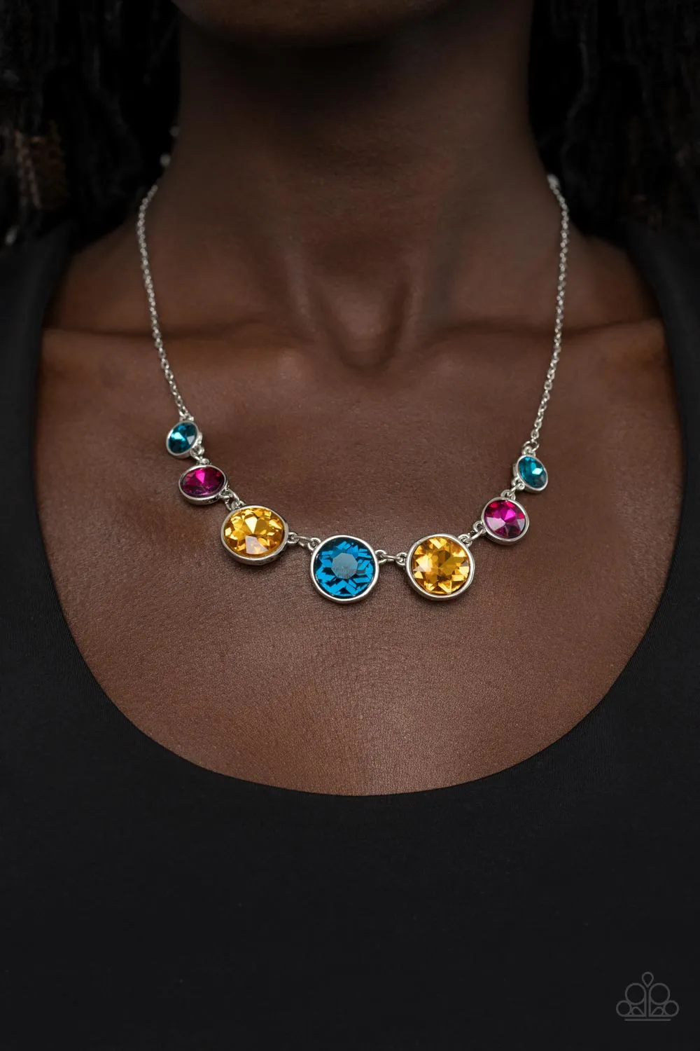 "Pampered Powerhouse" Silver Metal & Multi Color Rainbow Graduated Necklace Set
