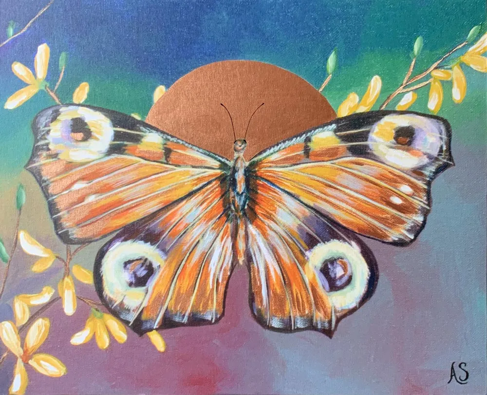 "Peacock Butterfly" Embellished Fine Art Print on Canvas, 16x20