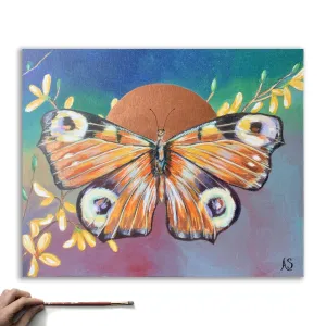 "Peacock Butterfly" Embellished Fine Art Print on Canvas, 16x20