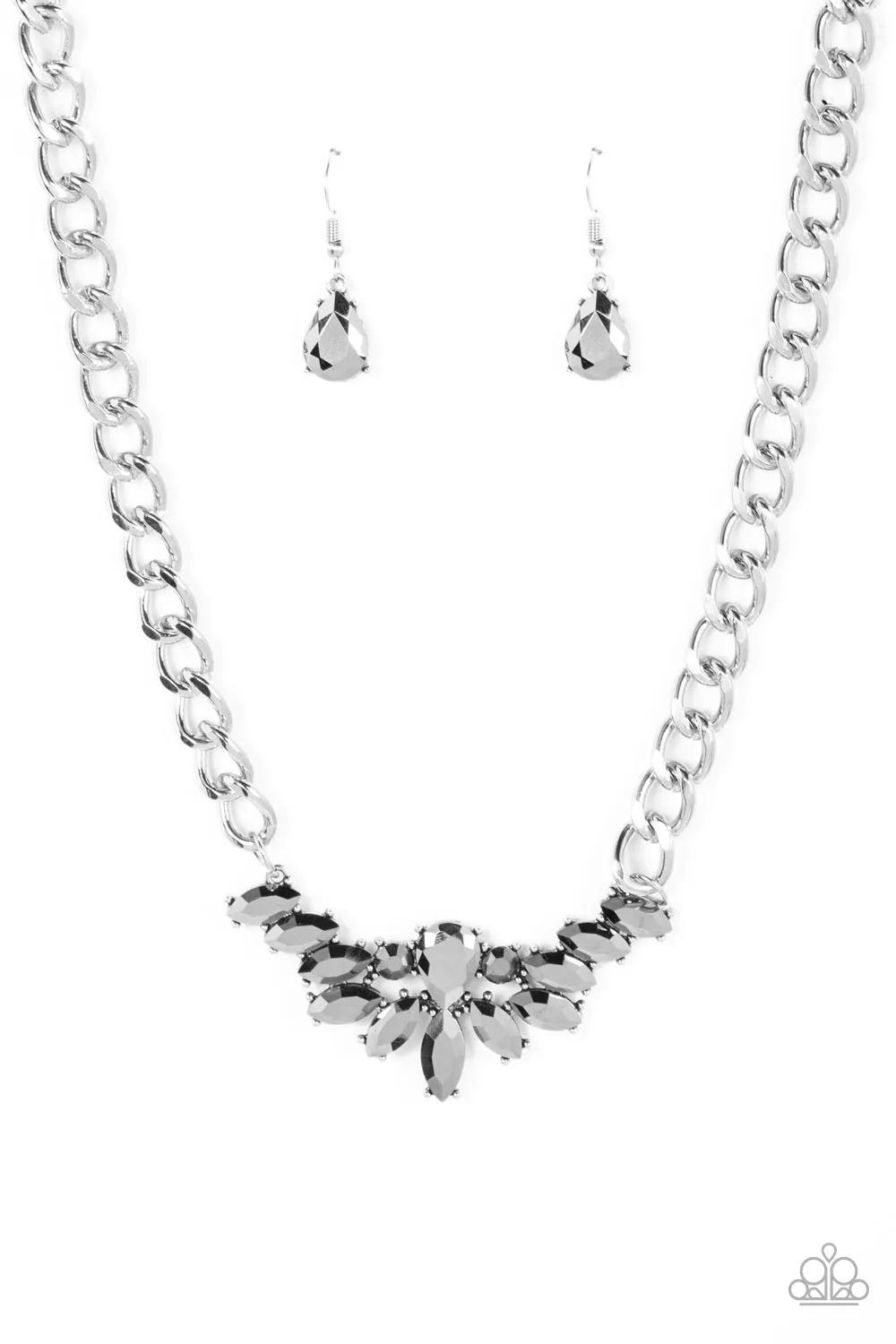 "Reimagined Romance" Chunky Silver Metal & Hematite Rhinestone Necklace Set