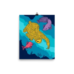 "Swimming Sloth" Art Print