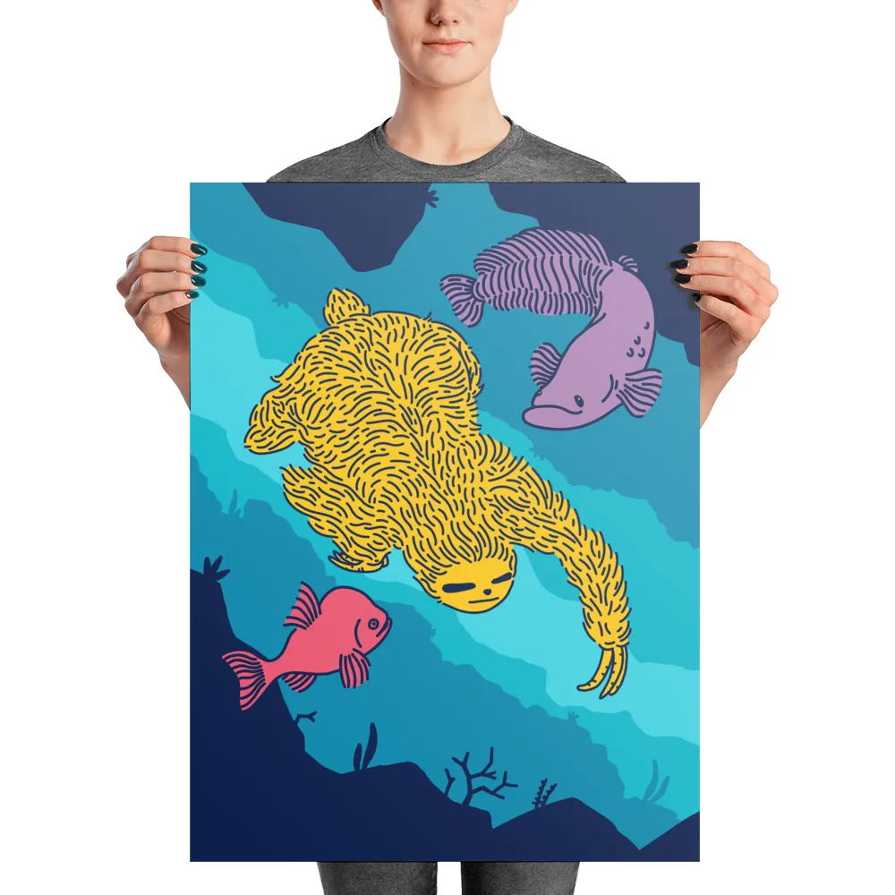 "Swimming Sloth" Art Print