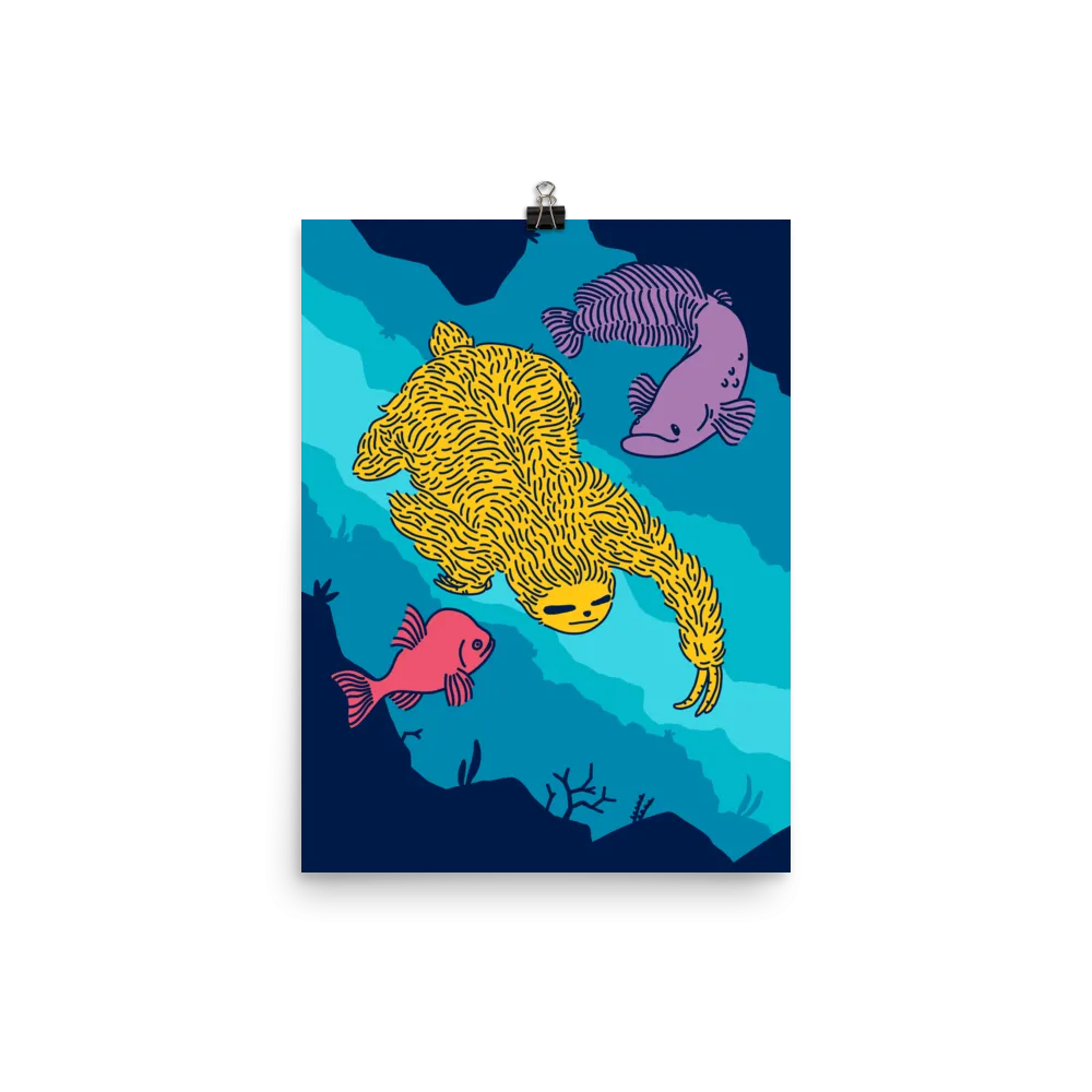 "Swimming Sloth" Art Print