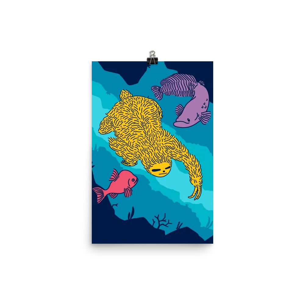 "Swimming Sloth" Art Print