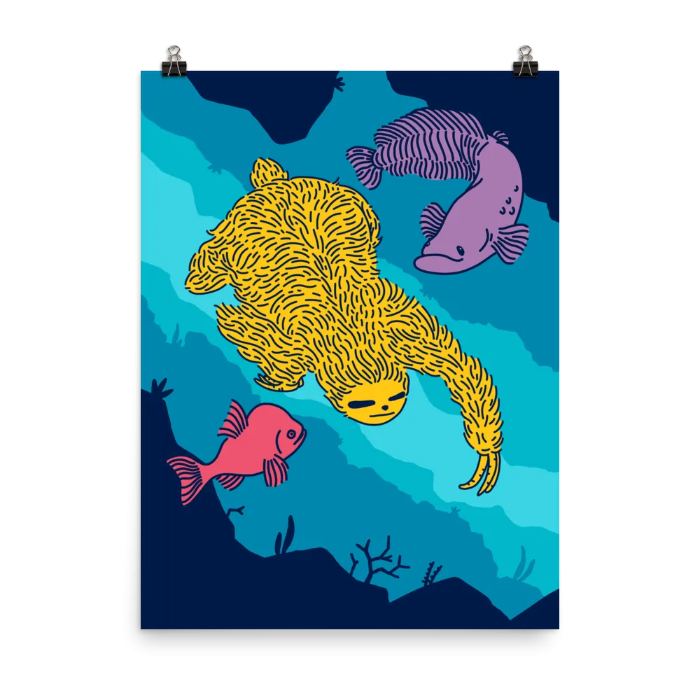 "Swimming Sloth" Art Print