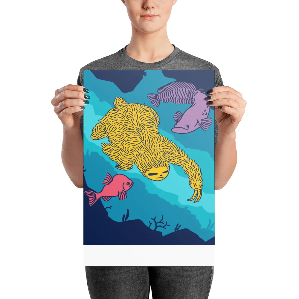 "Swimming Sloth" Art Print