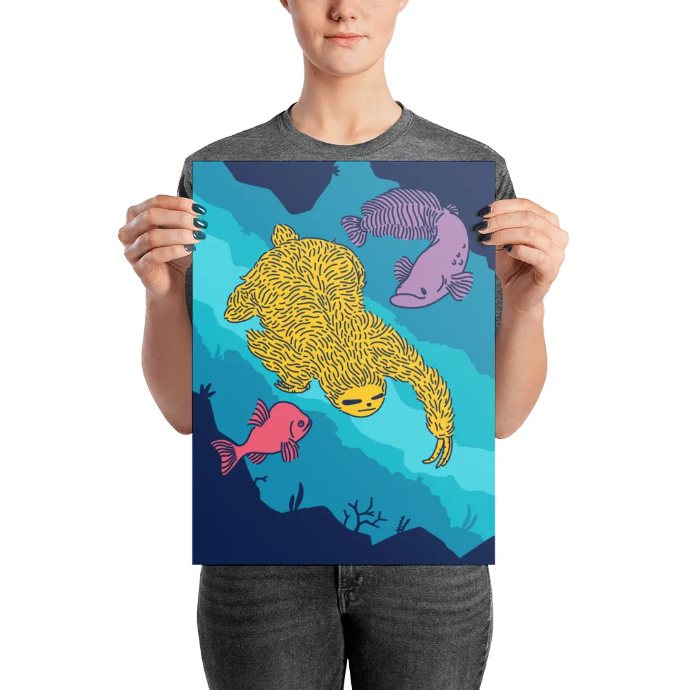 "Swimming Sloth" Art Print