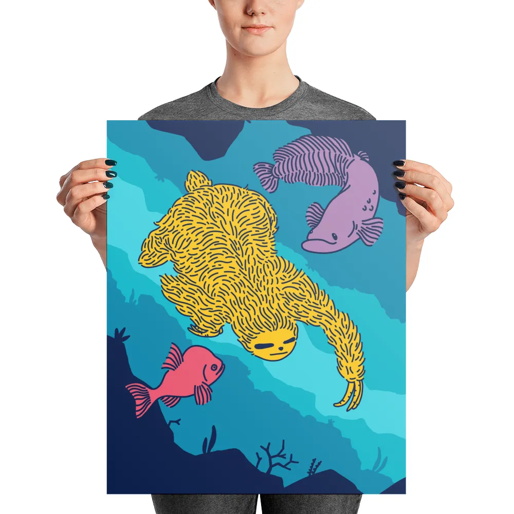 "Swimming Sloth" Art Print