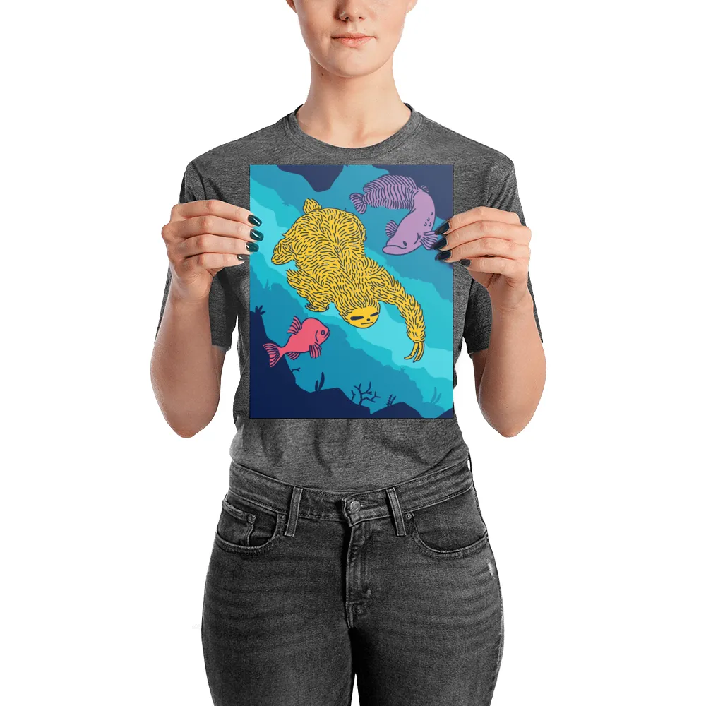 "Swimming Sloth" Art Print