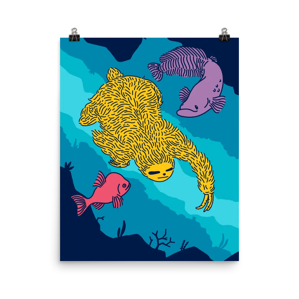 "Swimming Sloth" Art Print