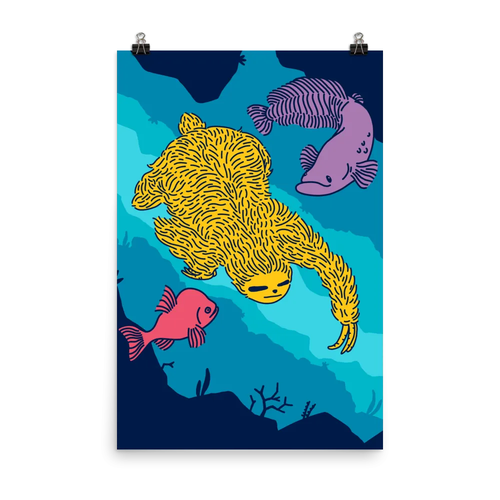 "Swimming Sloth" Art Print