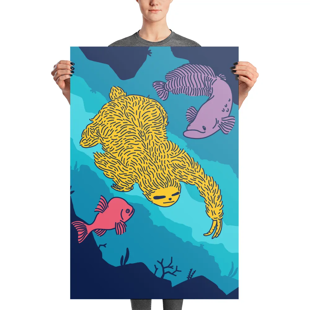 "Swimming Sloth" Art Print