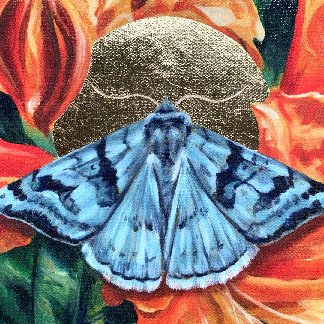 "Thrive" Cerulean Looper Moth Embellished Print
