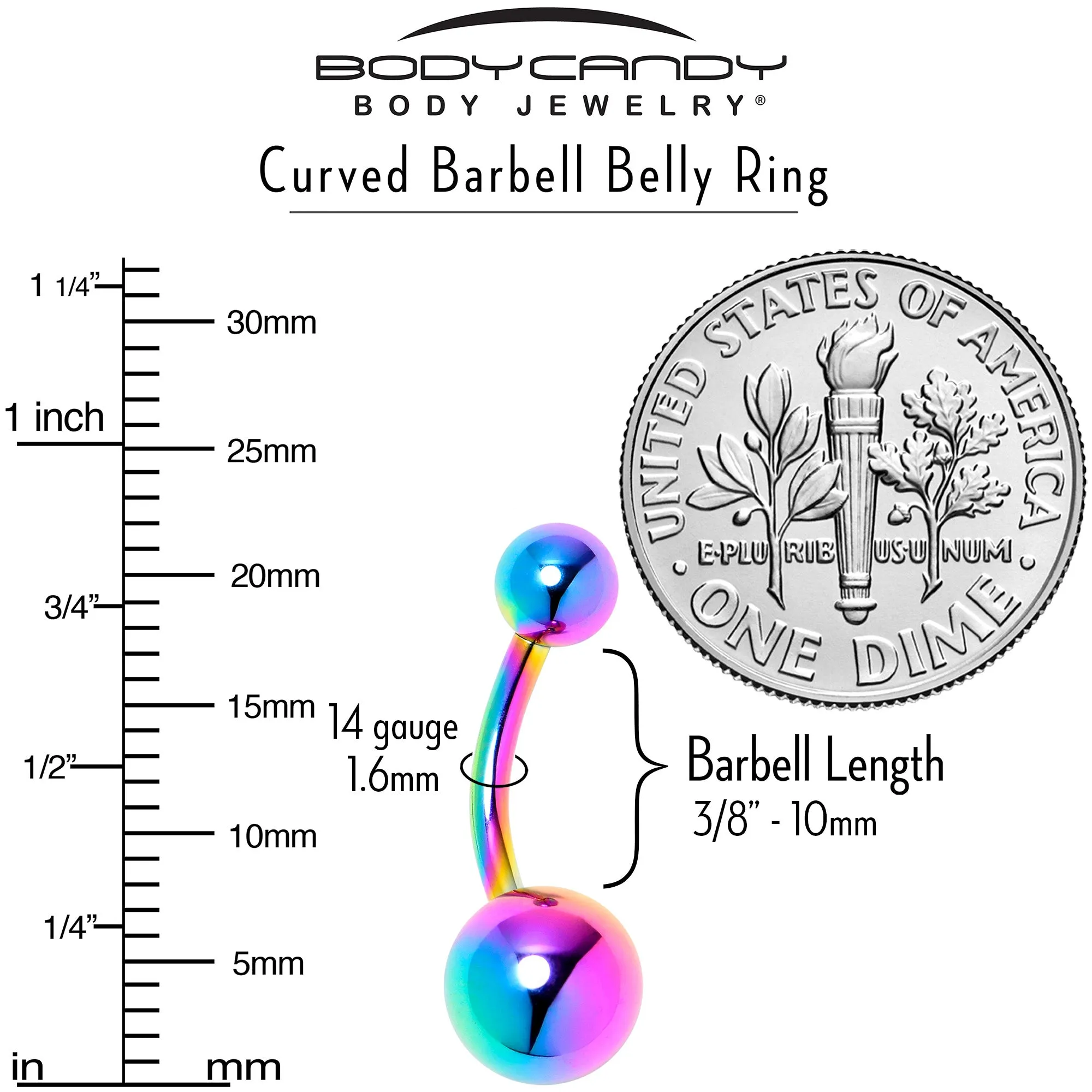 Rainbow ASTM F-136 Implant Grade Titanium Internally Threaded Belly Ring