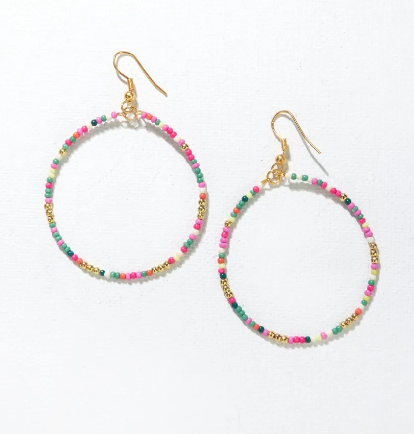 Rainbow Mix Beaded Hoop Earrings