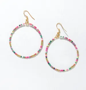 Rainbow Mix Beaded Hoop Earrings