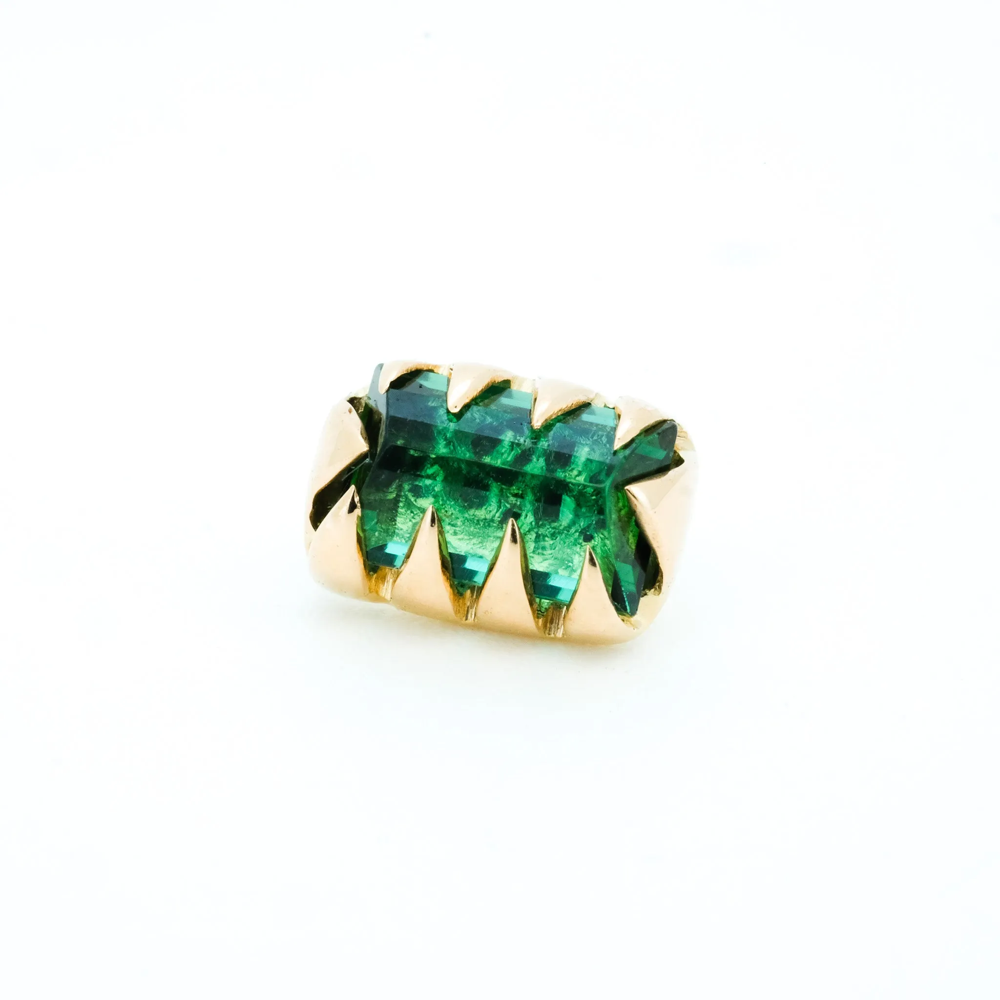 Rectangular Green Tourmaline in Yellow Gold - 14ga threaded