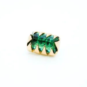 Rectangular Green Tourmaline in Yellow Gold - 14ga threaded