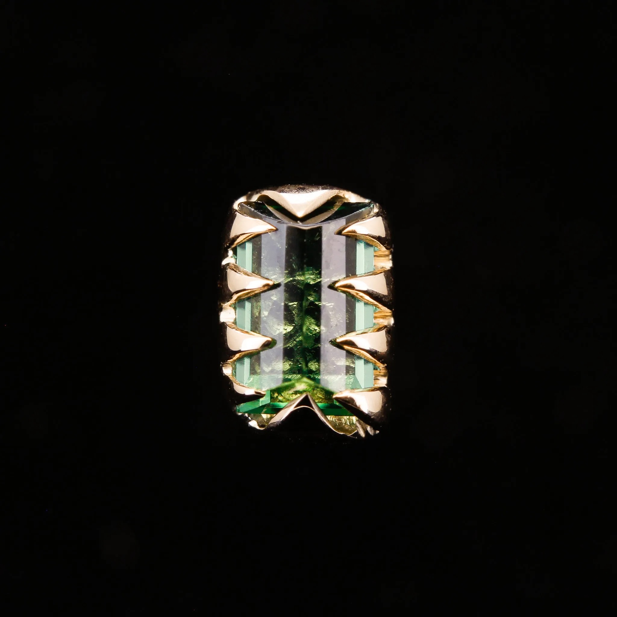 Rectangular Green Tourmaline in Yellow Gold - 14ga threaded