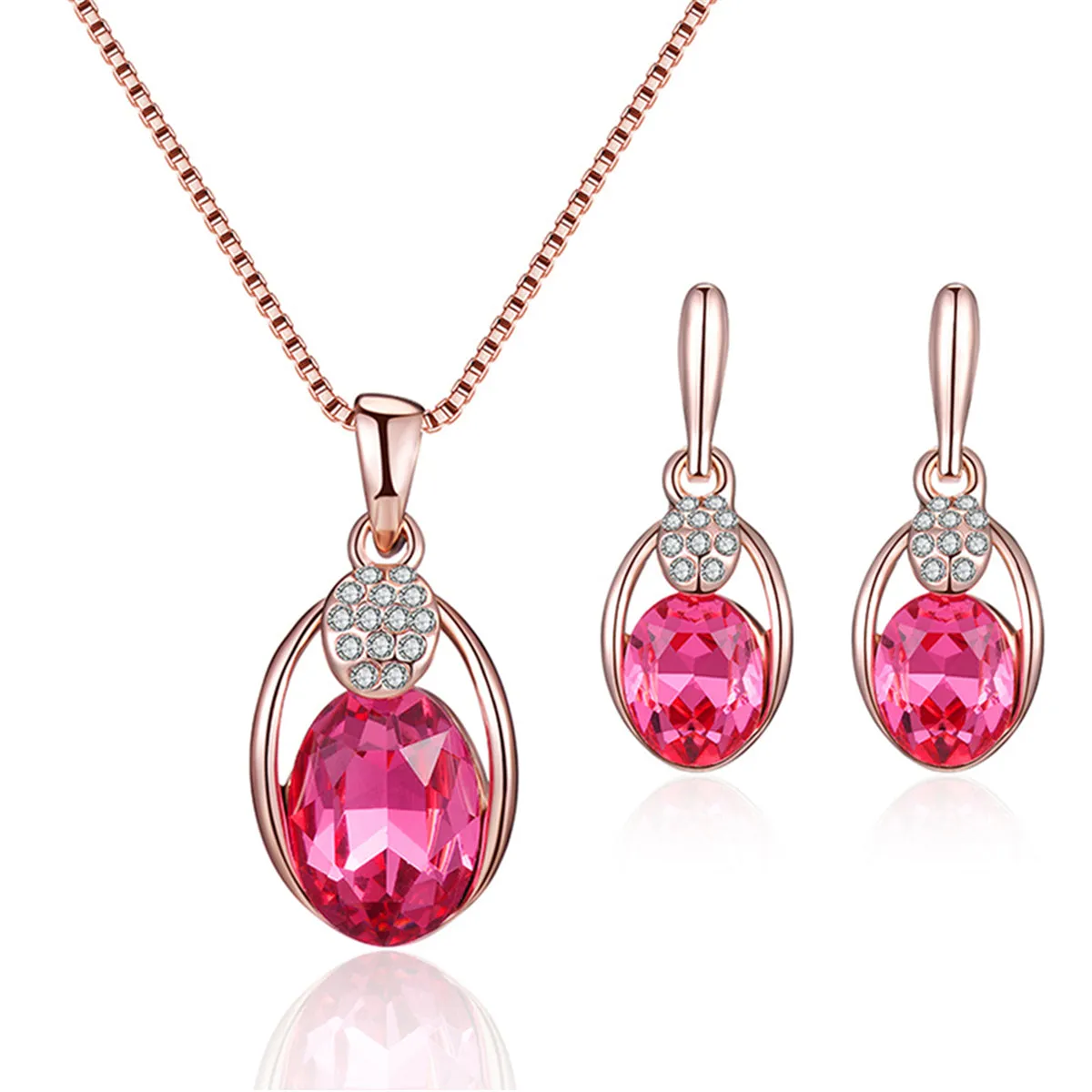 Red & White Cubic Zirconia Pendant Necklace & Drop Earrings