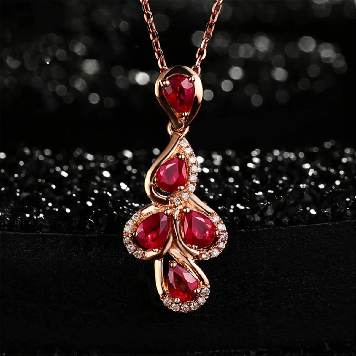Red Crystal & Cubic Zirconia Multi-Teardrop Pendant Necklace