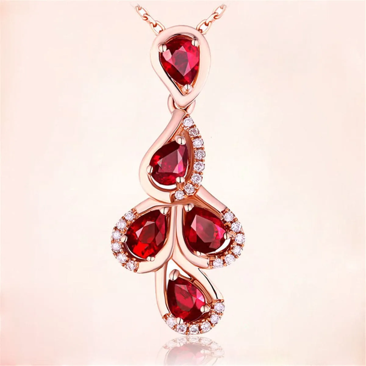 Red Crystal & Cubic Zirconia Multi-Teardrop Pendant Necklace