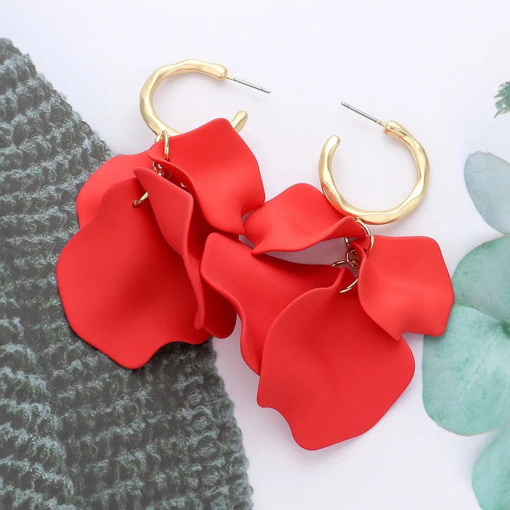 Red Petal Dangle Fun Fashion Earrings | Red Headshot Earrings | 638558