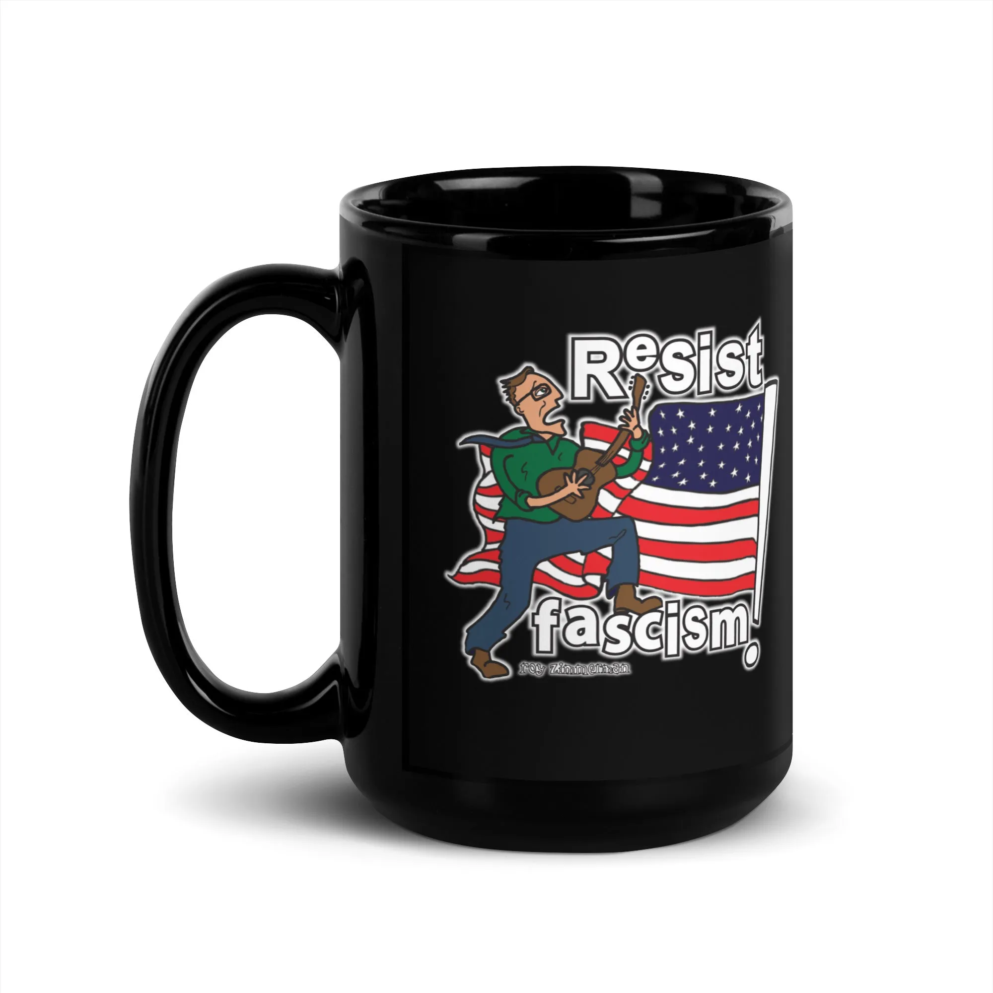 RESIST FASCISM Black Glossy Mug