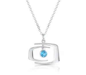 Retro Square Blue Topaz Necklace