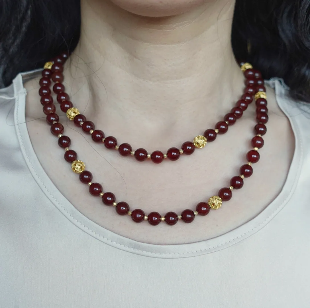Return to Origin Multi-style Garnet Beaded Necklace with Tassels