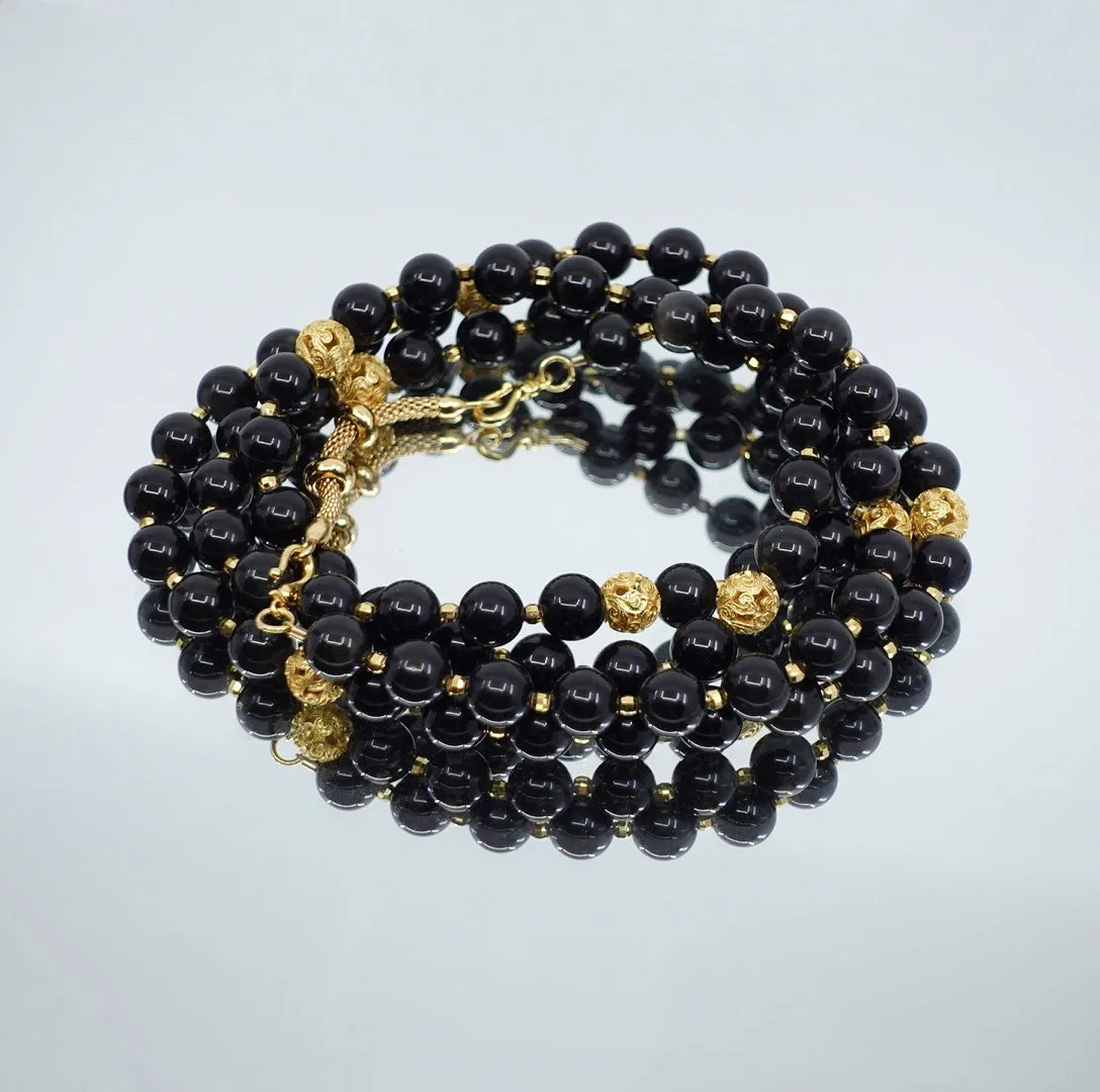Return to Origin Multi-style Obsidian Beaded Necklace with Tassels
