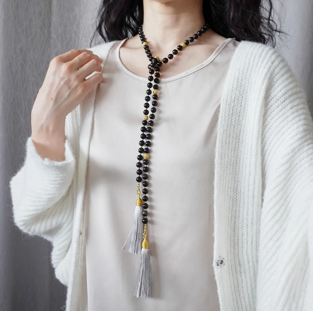 Return to Origin Multi-style Obsidian Beaded Necklace with Tassels