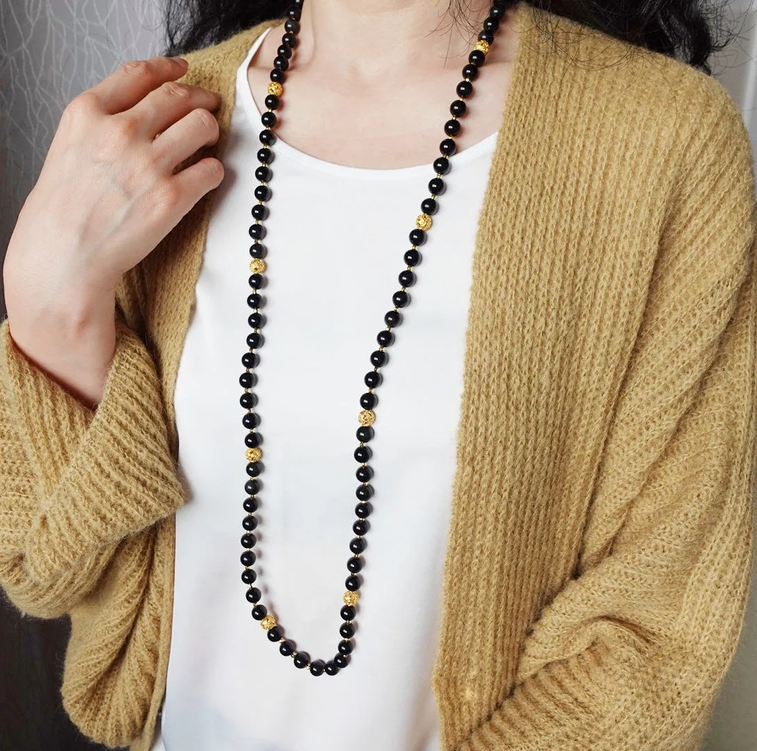 Return to Origin Multi-style Obsidian Beaded Necklace with Tassels