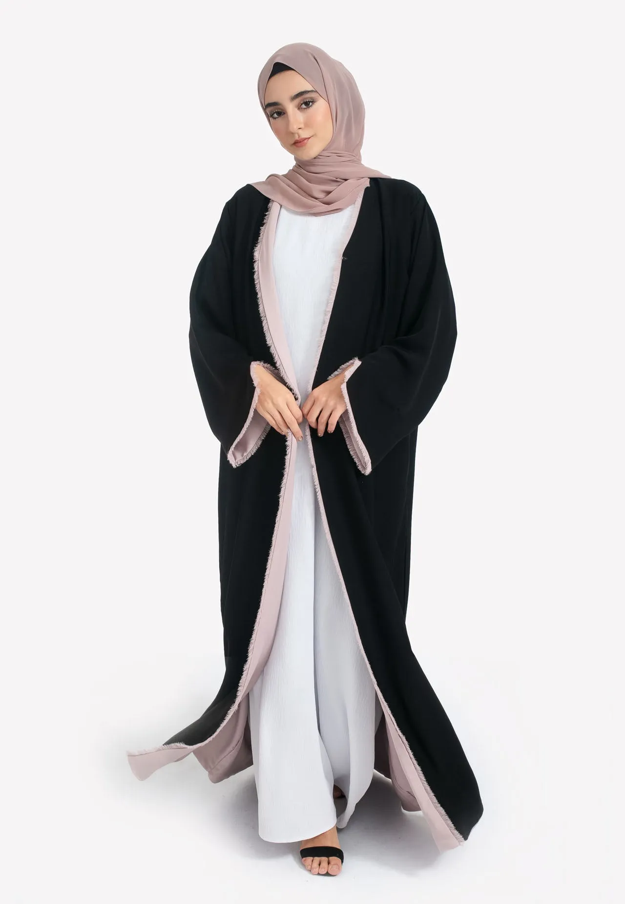 Reversible Open Abaya - Nude & Black