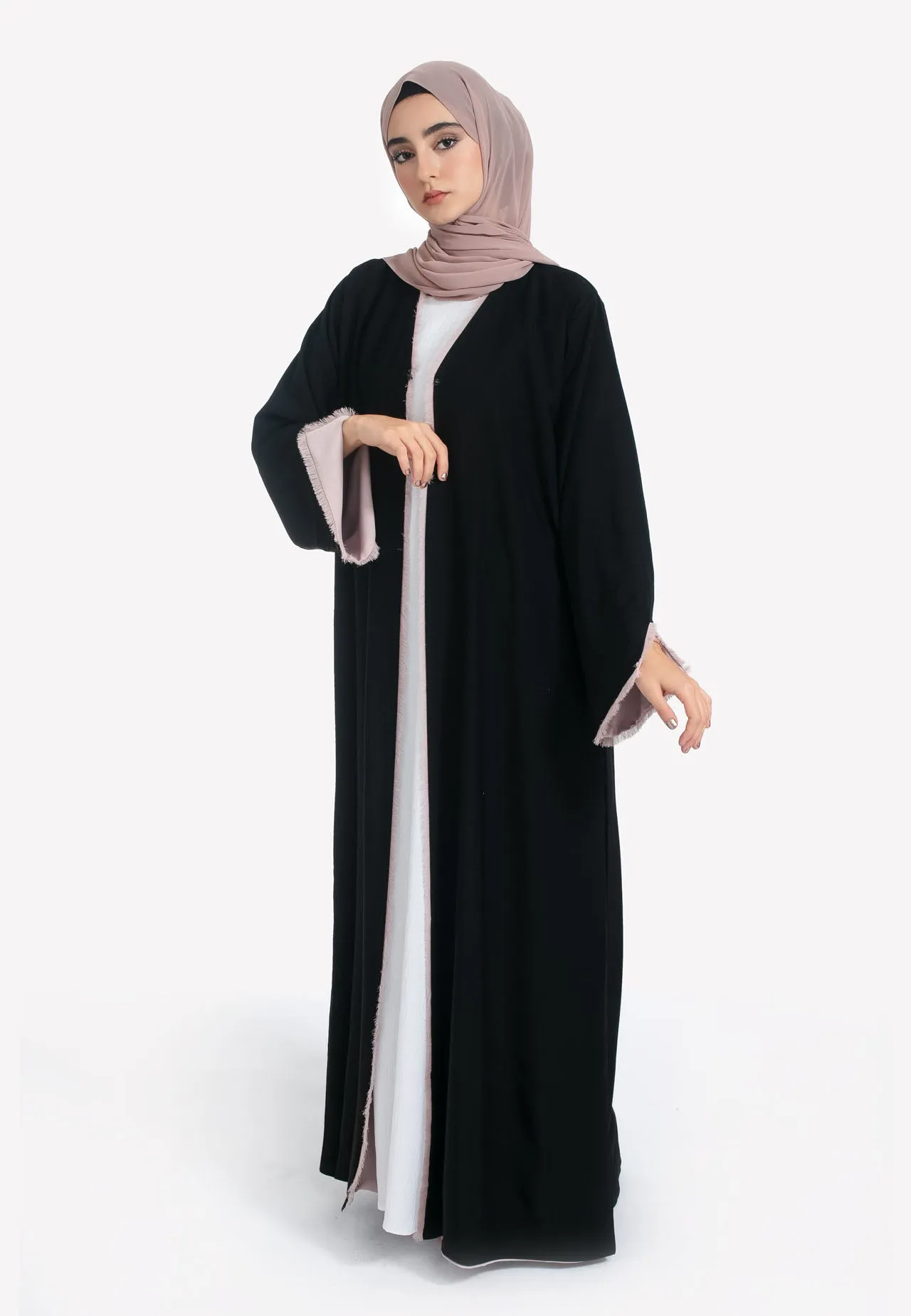 Reversible Open Abaya - Nude & Black