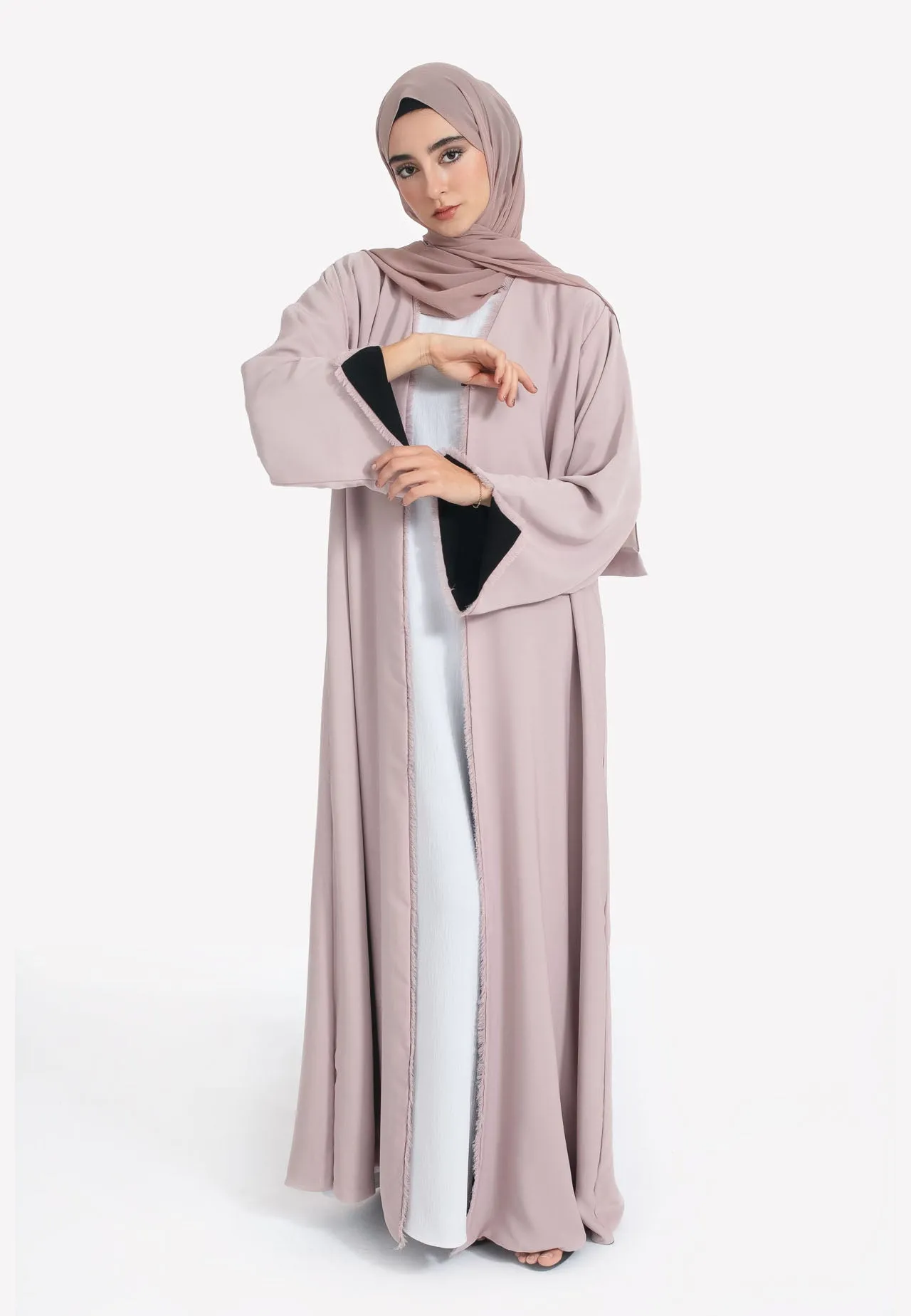 Reversible Open Abaya - Nude & Black